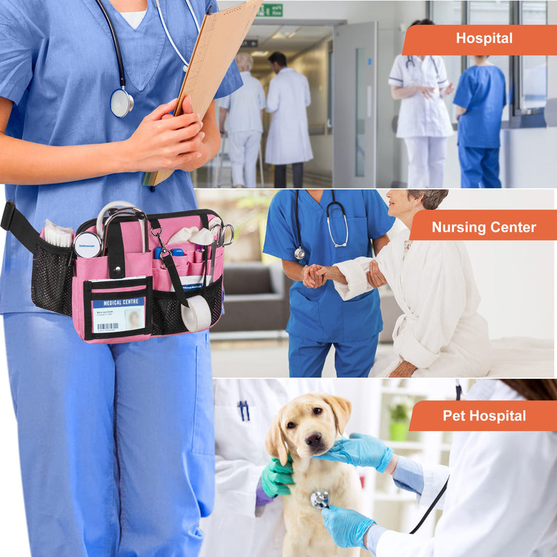 Damero Nurse Fanny Pack with Multi-Compartment, Nurse Tool Belt Utility Nurse Waist Bag with Medical Gear Pockets and Tape holder for Stethoscope, Bandage Scissors or Other Medical Supplies, Pink