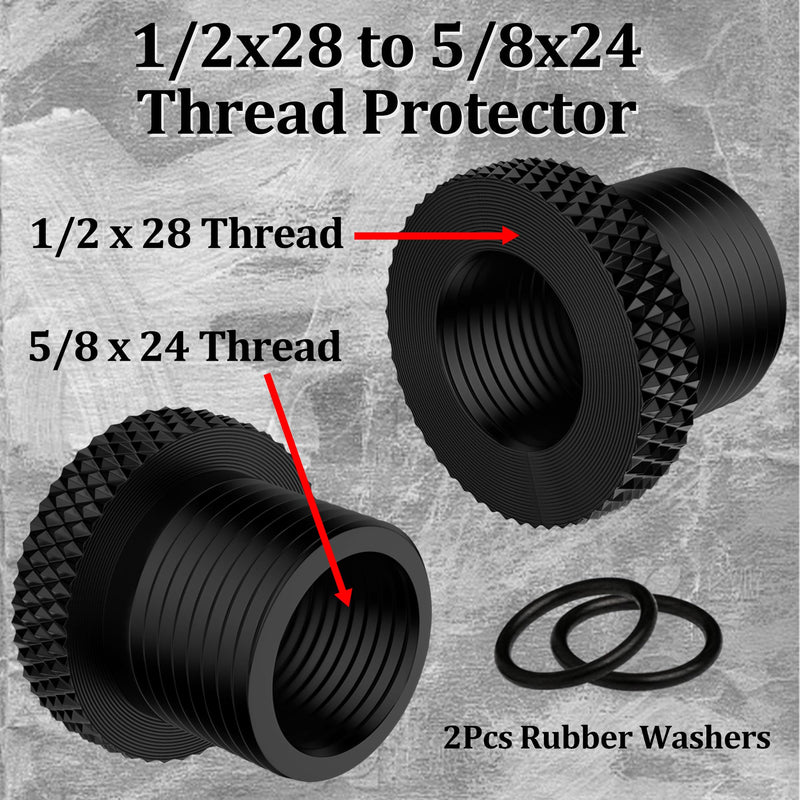 2 Pack Thread Protector 1/2-28 to 5/8-24 Thread Adapter Steel with Rubber Washer Black 1/2 x 28 convert to 5/8 x 24