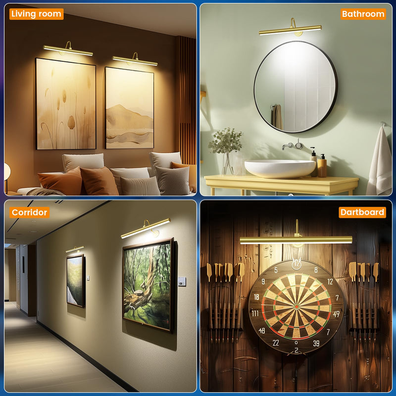 Bridika 16.5in Picture Lights for Wall Battery Operated, Wireless Picture Light with Remote, 3 Color Modes and Dimmable Classic Art Light for Paintings, Gallery, Dartboard with Timer (Gold, 1 Pack) Gold