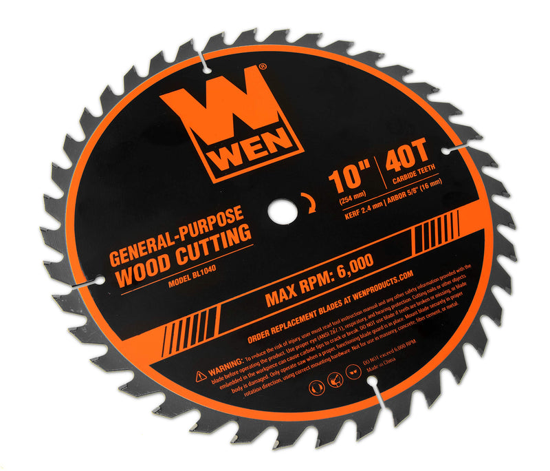 WEN BL1040 10-Inch 40-Tooth Carbide-Tipped Professional Woodworking Saw Blade for Miter Saws and Table Saws Standard