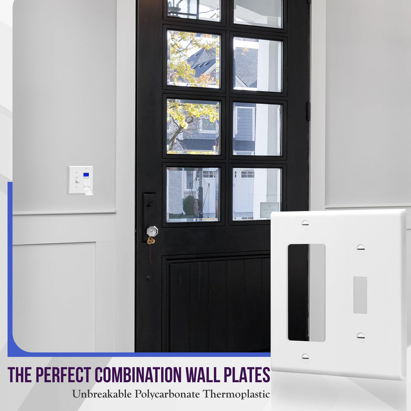 Enerlites 881131-W Decorator/Toggle Switch Wall Plate Combination, 2-Gang, White, Standard Size, Unbreakable Polycarbonate, Replacement Receptacle Faceplates Outlet Cover 1 Pack