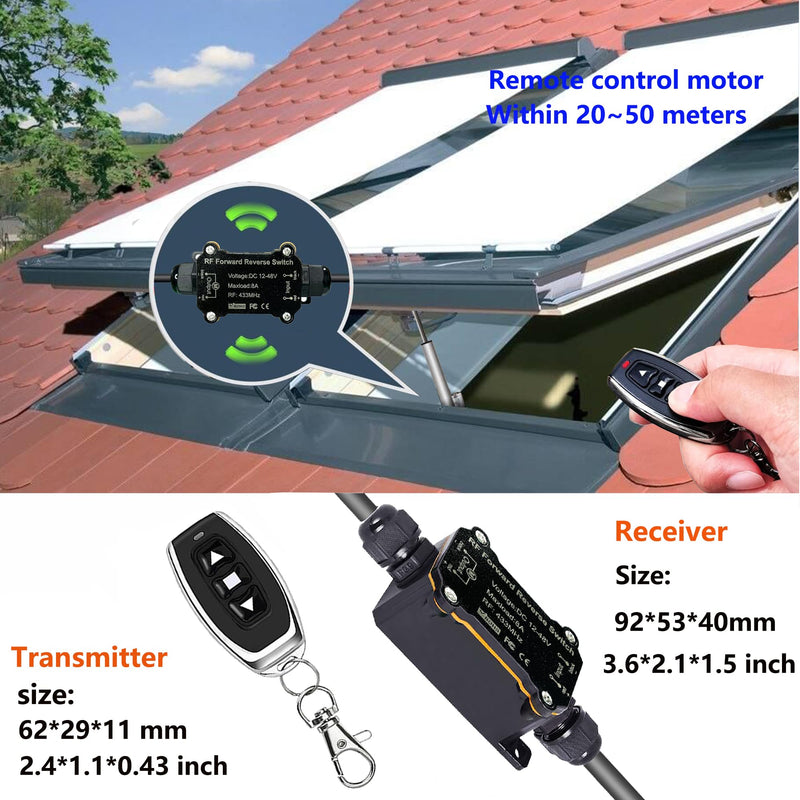 Forward and Reverse Remote Control Switch,DC 12V to 48V 8A Waterproof Remote Control Switch,Linear Actuator 12V Wireless Switch,Up to 165 Feet Control Range,for Shutter Doors,Winch Electromagnetic 12-48V DC