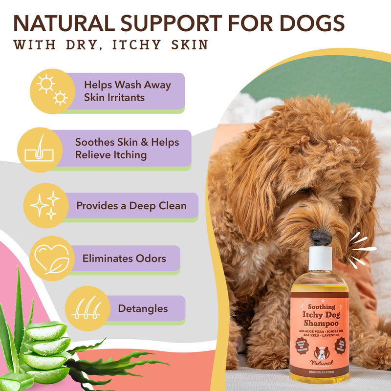 Natural Dog Company Soothing Itchy Dog Shampoo and Dog Spray Deodorizer Perfume, Includes (1) Soothing Itchy Dog Shampoo 12 Oz, (1) Itchy Dog Dog deodorizing Spray 8 Oz - PawsPlanet Australia