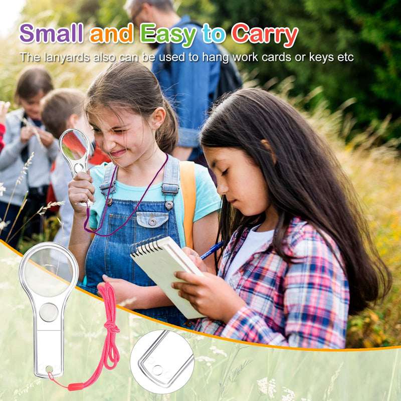 48Pcs Magnifying Glass for Kids Plastic Magnifier 5X Mini Hand Lens with 48 Lanyards for Science Class Reading Party Outdoor Observation Activity IRCHLYN
