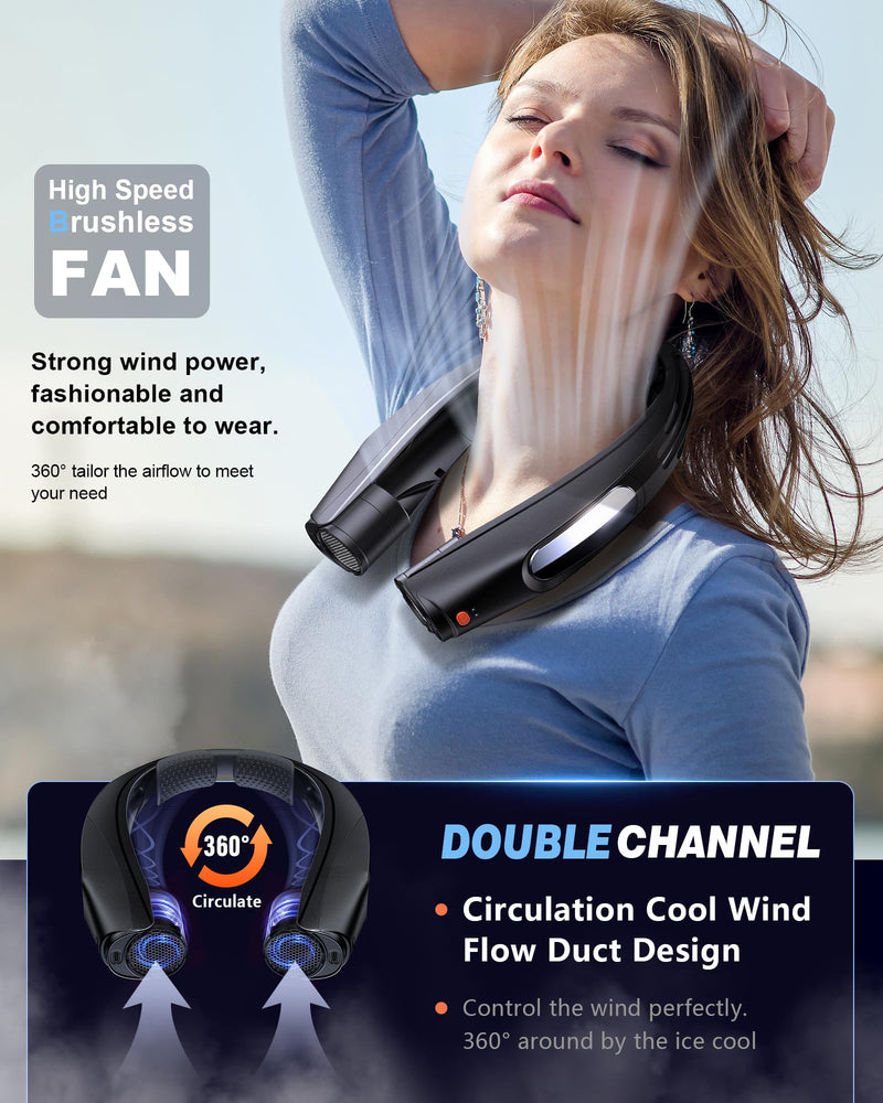ZEEFO Portable Neck Fan, Hands Free Personal Fan- 6000mAh Battery Operated, USB Rechargeable Fan with 6 Adjustable Speeds, Cooling Wearable Fan for Home, Office, Outdoor, Trave-Black Black