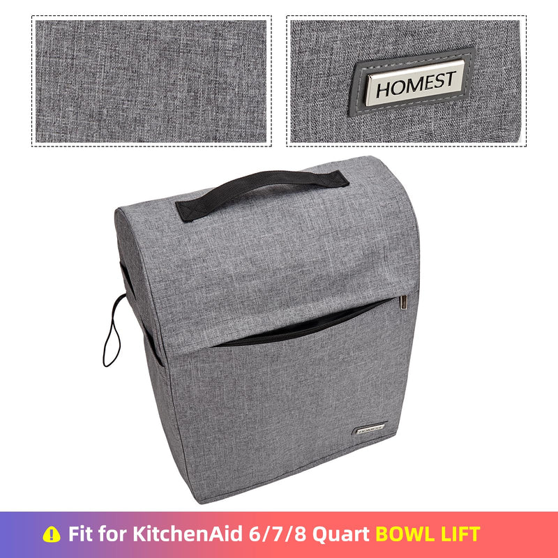 HOMEST Stand Mixer Dust Cover Compatible with KitchenAid 6/7/8 Quart Bowl Lift, Zipper Pocket for Various Kitchen Appliance Accessories, Grey (Patent Design) Fit for 6/7/8 Quart Bowl Lift