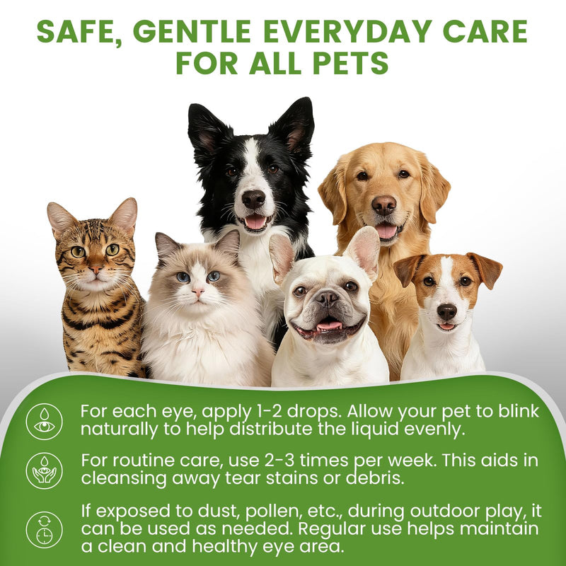 Dog Eye Drops for Allergies & Itching - Relief for Dry Red Eyes, Tear Stain & Discharge, Pet Eye Wash for Dogs & Cats - Gentle Sting-Free Pet Eye Cleaner, 4.2 fl zo