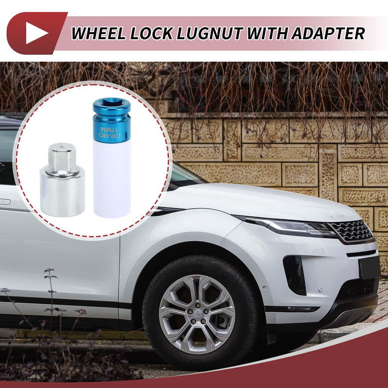 1 Set Wheel Lock Lugnut for Land Rover Range Rover Type a Anti-theft Screw Nut Removal Key Socket with 17mm Adapter