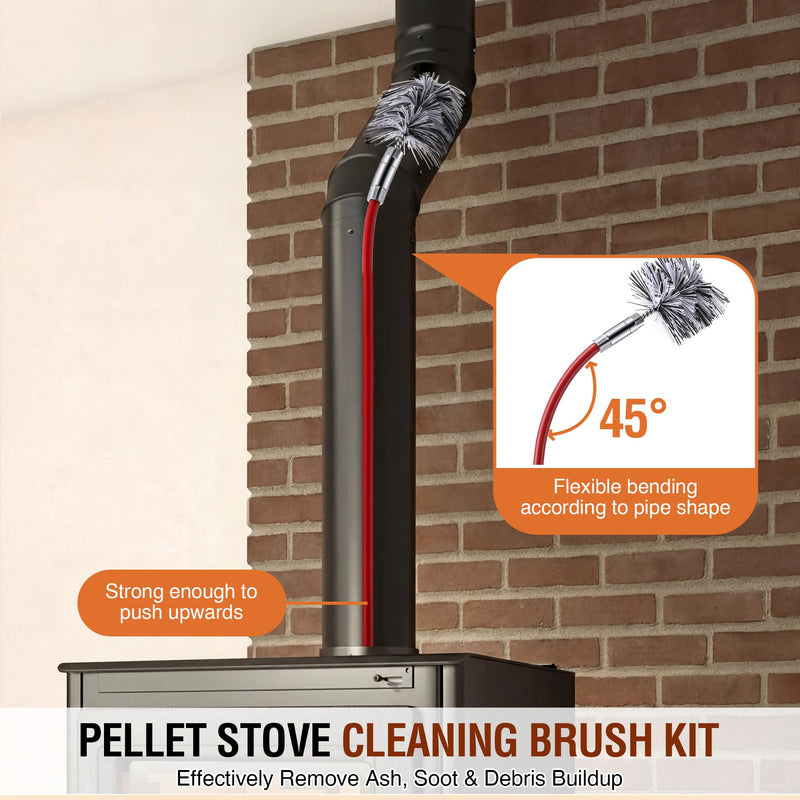 3 Inch Pellet Stove Pipe Cleaning Brush Kit, 10 FT Flexible Steel Rod 3" Brush Head