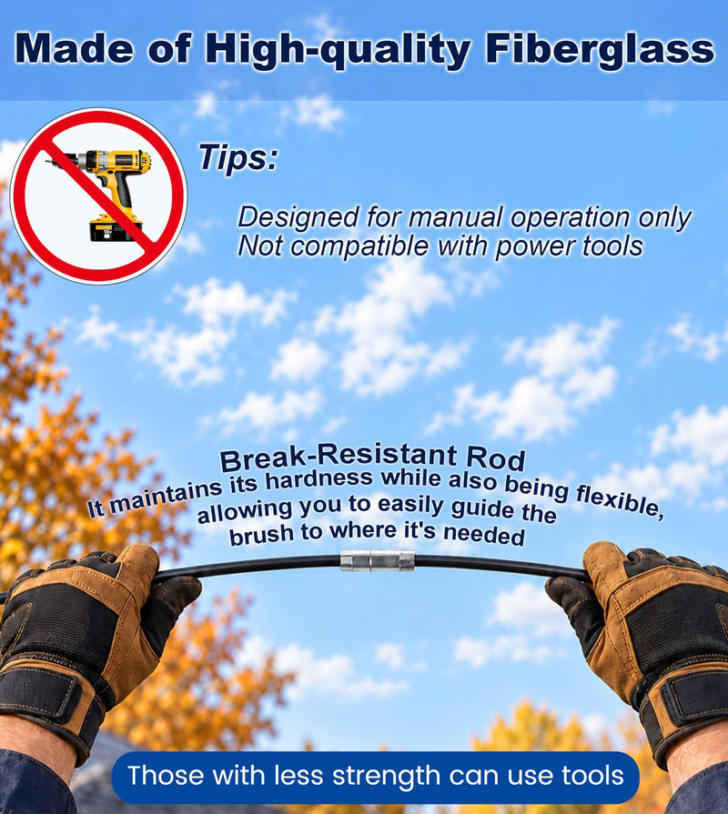 18FT Fiberglass Chimney Cleaning Rod Kit, 1/4" NPT Fittings for Cleaning Straight Chimney Pipes and Flue, 3FT * 6Pcs(Without Brush) 18FT
