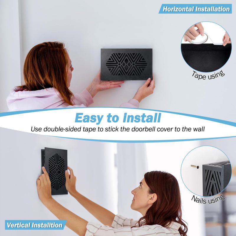 Saillong Doorbell Chime Cover Wood Doorbell Cover Box Only Doorbell Chime Box Doorbell Chime Cover Box Only Universal Decorative with Extra Self-Adhesive Tape Easy to Install for Home (Black) Black