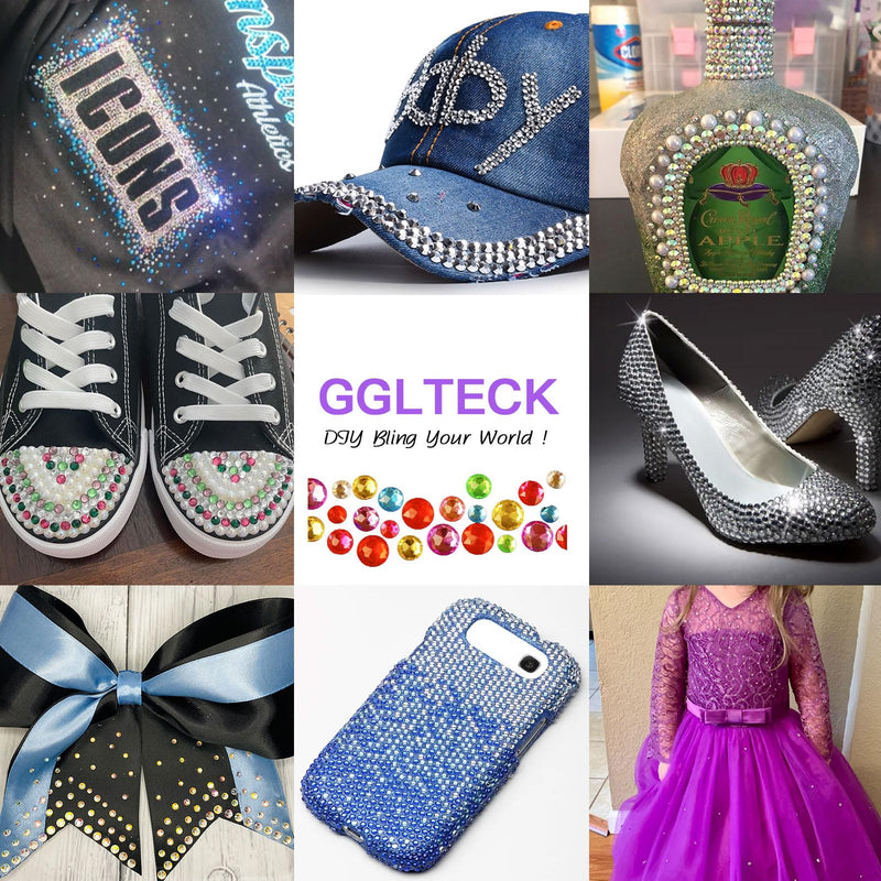 GGLTECK Hotfix Applicator Rhinestones -Valentines Day Gifts, Hot Fixed Bedazzler Kit, DIY Hot Fix Rhinestone Applicator with 7 Different Sizes Tips, 5304 PCS Rhinestones, Tweezers Brush Cleaning Kit