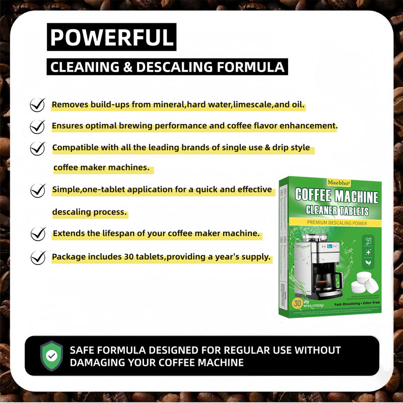 Coffee Machine Cleaning Descaling Tablets, 30 Count Fast Dissolving, Odor Free, Residue Free Formula for Hard Water, Limescale Coffee Oils Universal for Pod, Espresso Drip Brewers