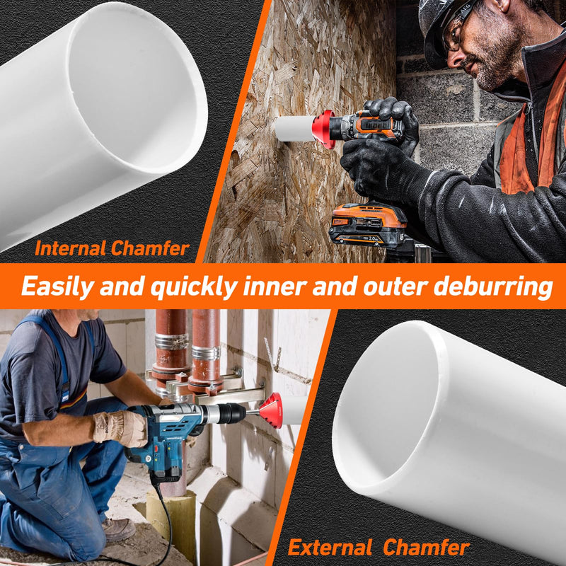 2 in 1 Inner-Outer PVC Deburring Tool, PVC Chamfer Tool, Pipe Deburring Reamer Plumbing Tool for OD 0.75" to 3.5", ID 0.92" to 3.89" PVC, CPVC, ABS, PP, PE Pipe Medium