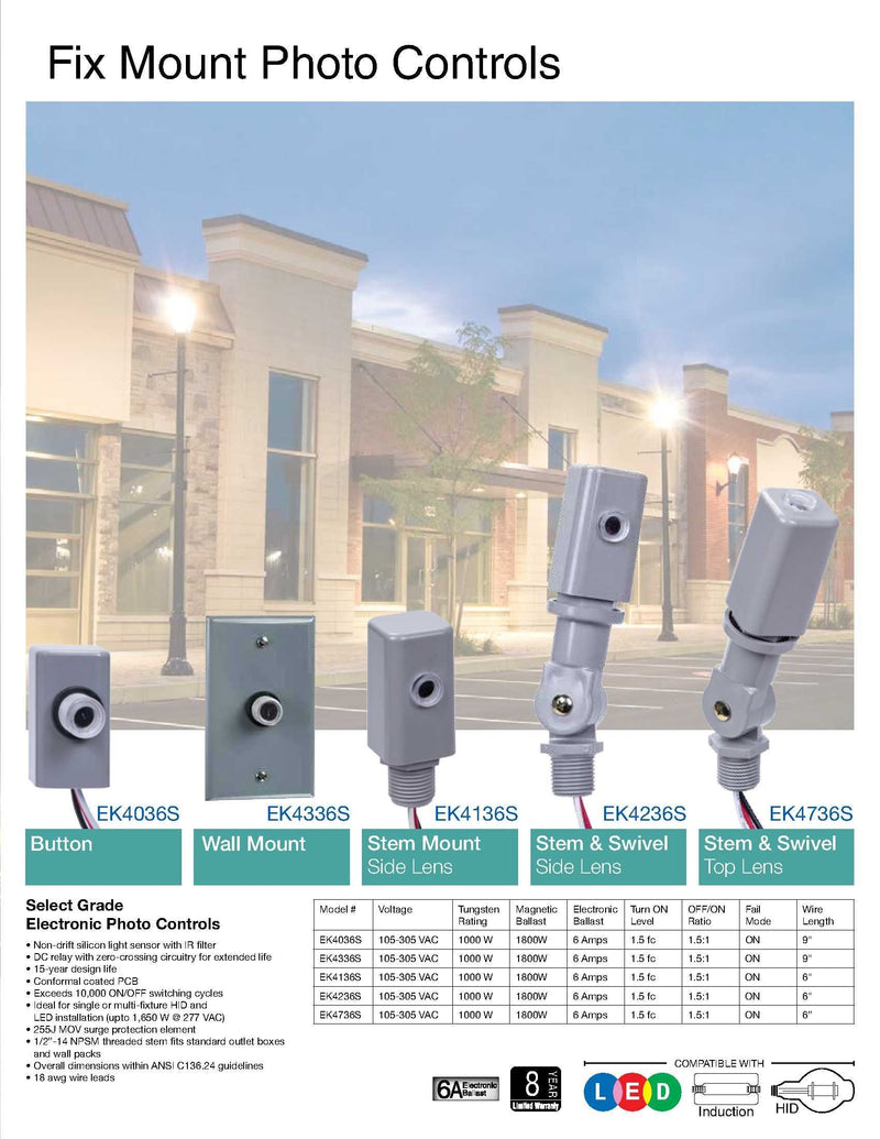 Intermatic EK4336S Nightfox™ Wall Mount Electronic Photocontrol - Reliable Light Sensing for Outdoor & Commercial HID and LED Fixtures - Non-Drift Sensor with 10,000+ Switch Cycles
