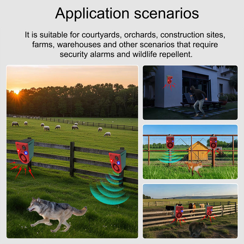 Solar Outdoor Motion Sensor Alarm-Dog Barking&Gunshot Sound, 130db Motion Detector Alarm Light,with Remote Controller,13 Kinds of Sound Red&Blue Strobe Light with USB (± Volume /130dB 1PCS) 911J 1 Pack