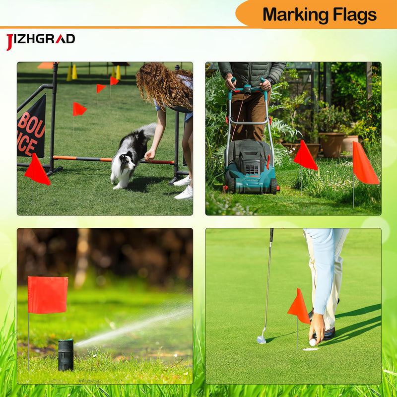 Orange Marking Flags, JIZHGRAD15x4x5 Inch Marker Flags, 30 Pack Lawn Flags, Boundary Flags Dog Training Flags for Yard Flags, Survey Flags, Landscape Flags, Sprinkler Flags, Stake Flags, Garden Flags Orange