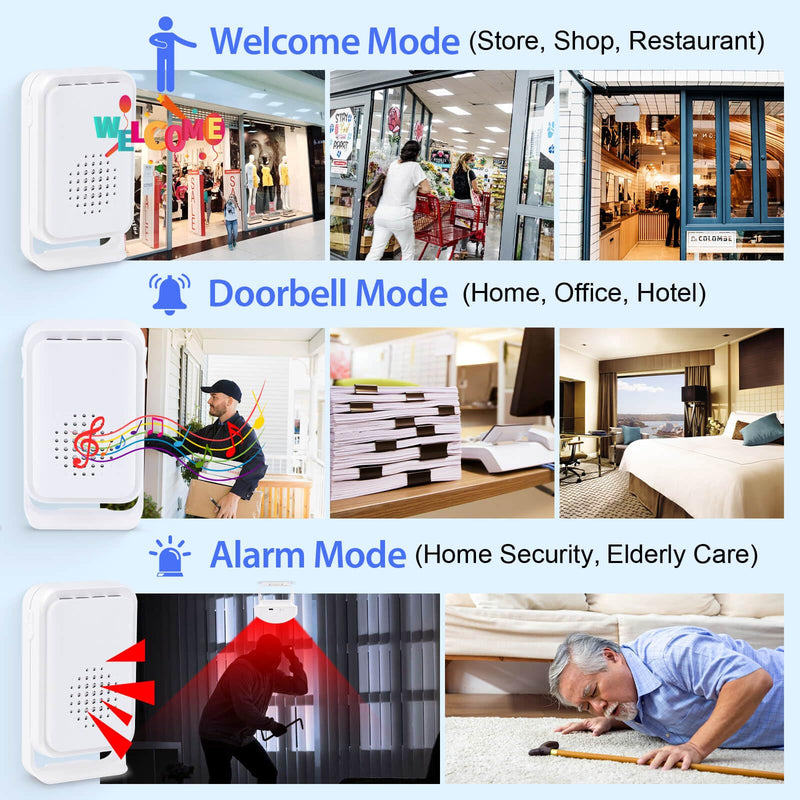 Cruxer Motion Sensor Alarm,Wireless Motion Detector Door Chime Doorbell for Home Store Business,Caregiver Reminder for Elderly,USB/Battery,Vibration 1 Sensor + 1 Receiver
