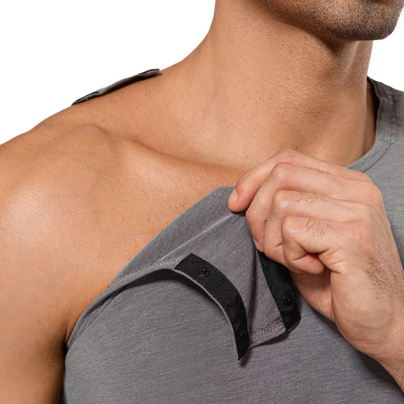 Men Post Shoulder Surgery Vest Sleeveless Tank Top Tear Away Shirt for Men Chemo Port Shirts Recovery Shirts Grey Medium