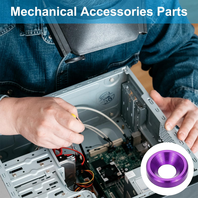 PATIKIL M3 Finishing Countersunk Washers, 20 Pack Head Washers Alloy Aluminum Screw Gaskets for Screw Bolt RC FPV PC Mechanical Accessories Parts, Purple