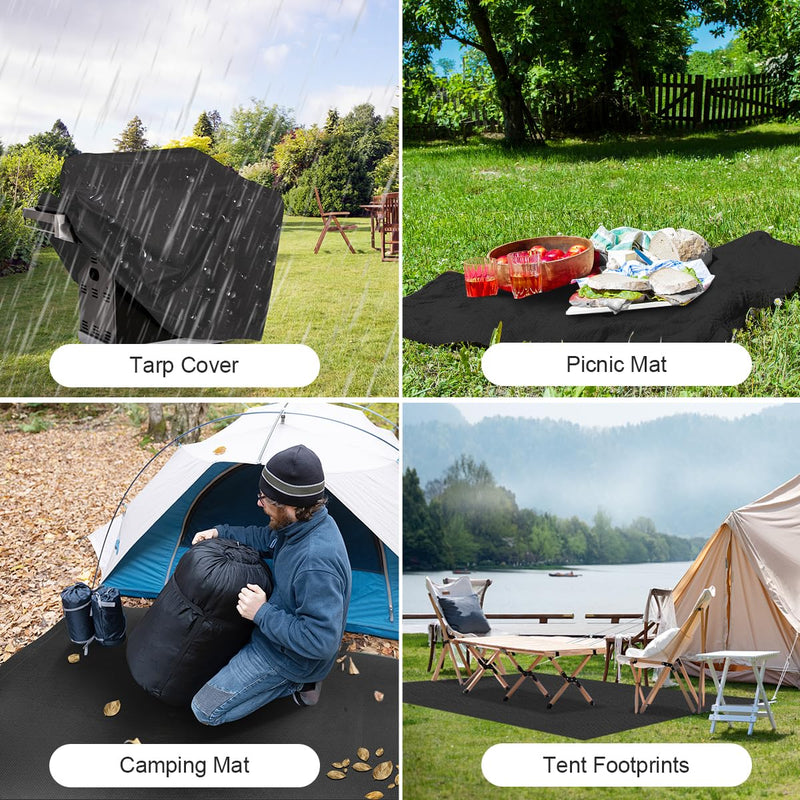 Black Waterproof Tarp Cover for Outdoor: Multi-Purpose Oxford Tarpaulin with Reinforced Webbing Loops for Camping Boat Pool Roof Tent - Durable and Tear Resistant (5ftx5ft) 5x5ft Black