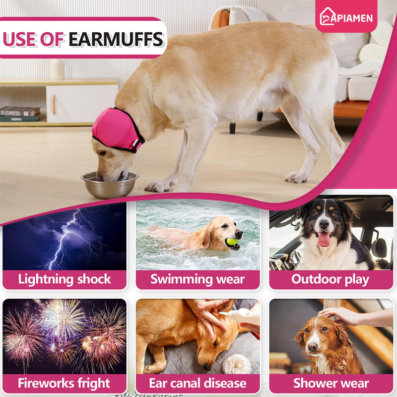 Dog Ear Covers,Dog Ear Muffs Noise Protection,No Flap Ear Wrap for Dogs Hematoma Recovery,Adjustable Calming Hoodie Shower Cap for Grooming,Bathing,Swimming & Anxiety Relief(Fuchsia,L) A-Fuchsia L