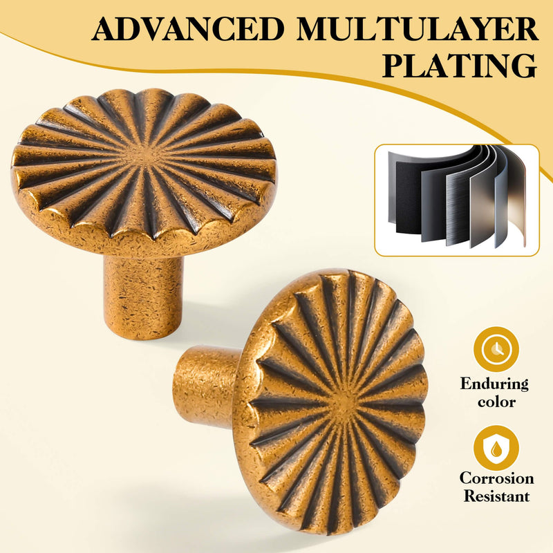 Antique Brass Cabinet Knobs – Solid Zinc Alloy Drawer Knobs, Infusing Warmth and Character, Vintage Hardware for Kitchen, Bathroom, and Bedroom (8pack 1.18 Inch)