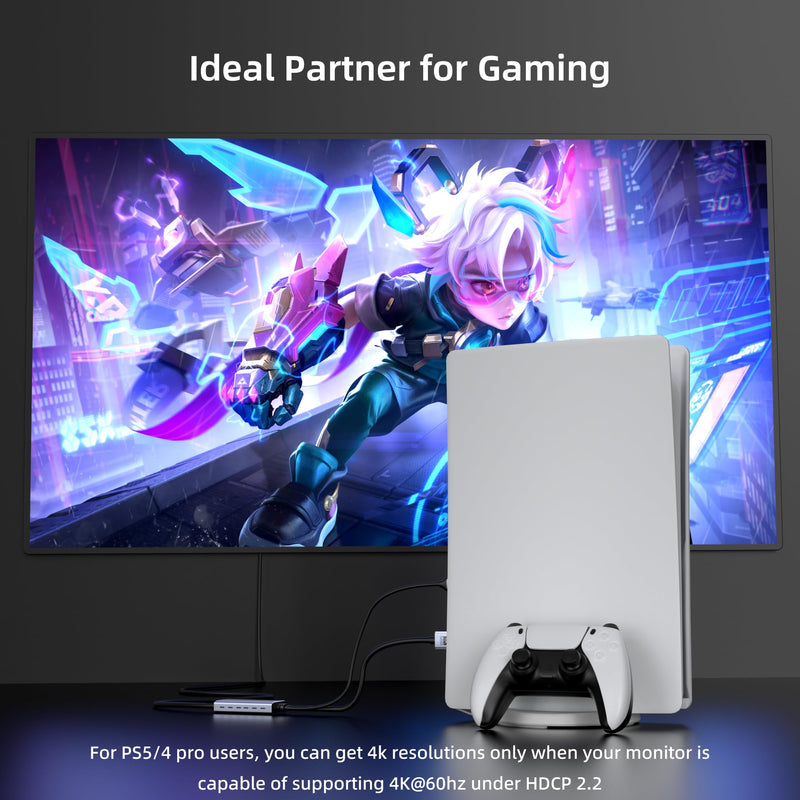 fairikabe 4K@144Hz HDMI 2.1 to DisplayPort 1.4 Cable Adapter 6FT, 4K@120Hz/8K Unidirectional Active HDMI Source to Display Port Monitor Cable 8K, Converter for Computer PC PS5 Xbox, Male to Male