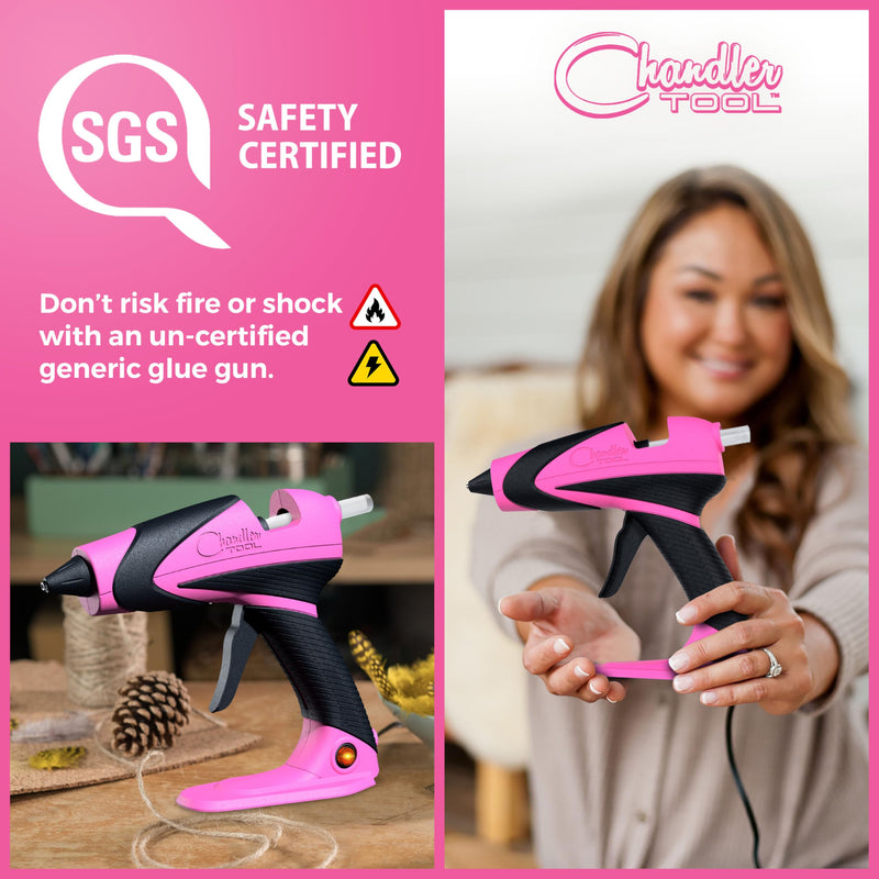 Full Size Hot Glue Gun Kit for Construction, DIY & Crafts, Chandler Tool 60W High Temp Large Glue Gun with Stand-Up base & 12 Glue Sticks, Perfect for Home Repair, Arts & Crafts, (Pink/Black) Pink/Black