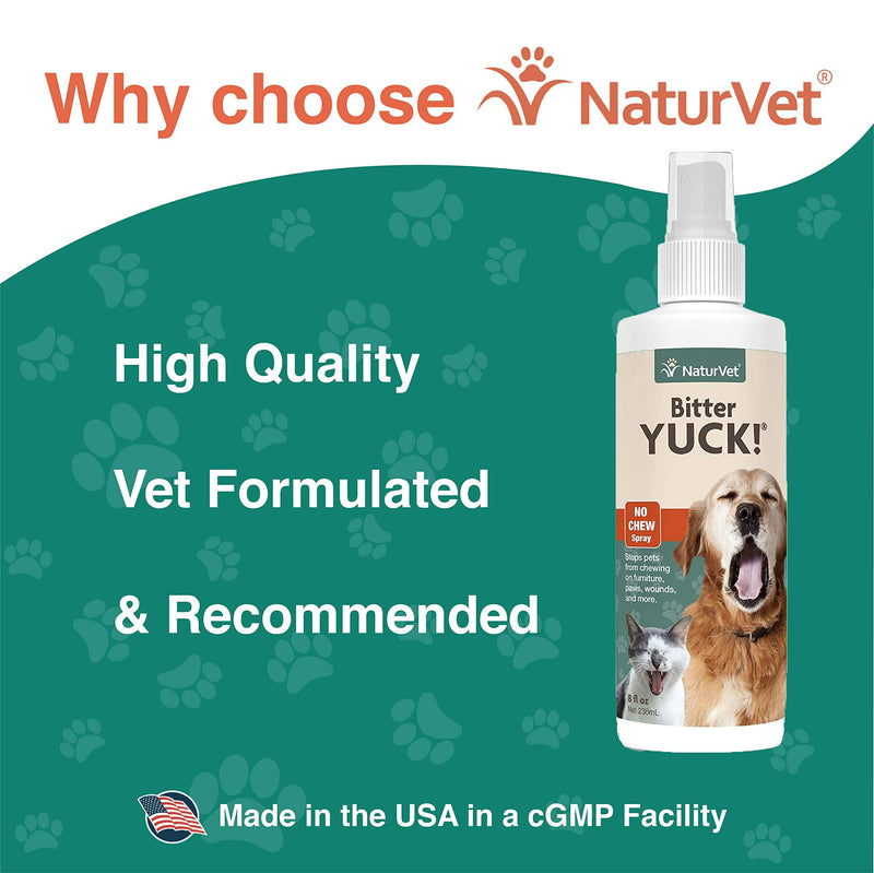 NaturVet – Bitter Yuck - No Chew Spray – Deters Pets from Chewing on Furniture, Paws, Wounds & More – Water Based Formula Does Not Sting or Stain – for Cats & Dogs 8 Ounce - PawsPlanet Australia