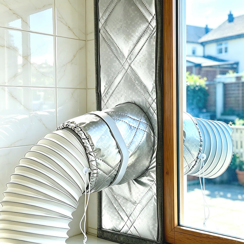 98“Sliding Door AC Vent Kit, 3-Layer Thickened Thermal Barrier for Portable Air Conditioners, Reflective Aluminum Foil Heat Shield, Foldable Height Adjustment, Reversible Design for All Seasons 3-Layer Cotton Max 98“ for sliding door