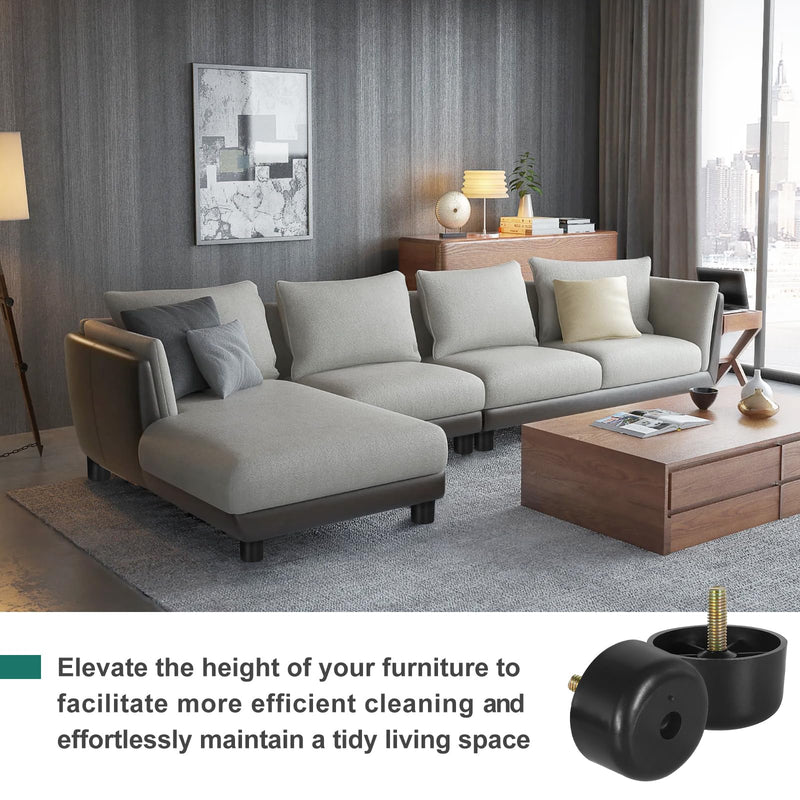 4pcs Plastic Furniture Legs 1-1/8 inch, Black Couch Legs Round Furniture Feet Sofa Replacement Legs with M8 Plate Nuts for Couch Table Sofa