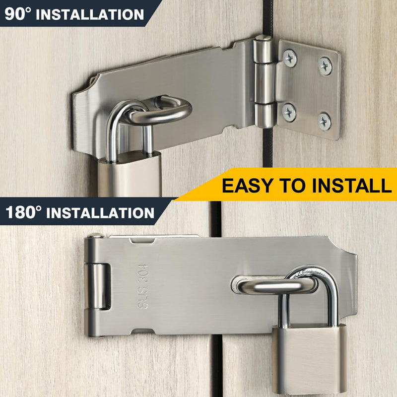 Alise Hasp Lock,Door Hinge Lock Padlock,Black Clasp Latch Hinges Lock for Doors,3 Inch SUS 304 Stainless Steel Brushed Nickel Chest Latches 3 Inch