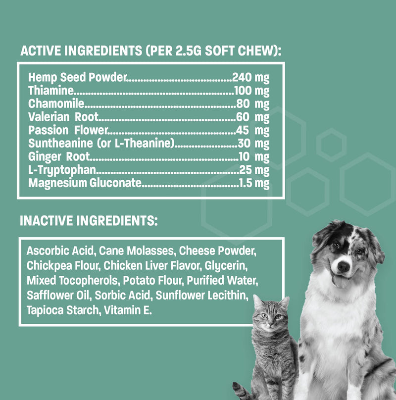Hemp Calming Chews for Dogs Anxiety - Hemp Dog Treats for Calming - Soft Chews for Stress, Anxiety, Thunderstorms, & Hyperactivity - Dog Calming Chews - Anxiety Relief Treats - 60 ct