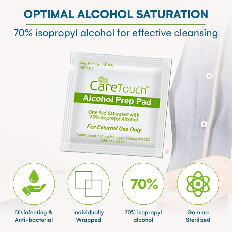 Care Touch Alcohol Wipes Individually Wrapped - Prep Pads with 70% Isopropyl Alcohol, Great for Home, Medical & First Aid Kits Sterilized, Antiseptic 2-Ply Swabs 400 Count 400 Count (Pack of 1)