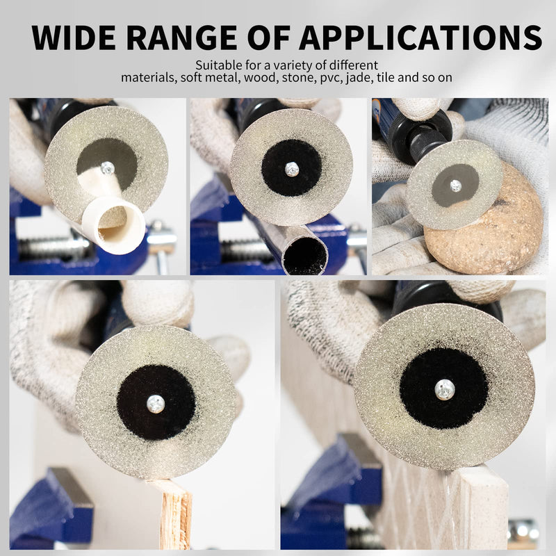 5Pcs 60mm Diamond Cutting Disc Cut Off Wheels with 5Pcs Mandrel 1/8'' Shank Stone Blade for Rotary Tool Drill Attachment Cutting Discs Polishing Glass Tiles Marble Plastic Jade (2.4in)