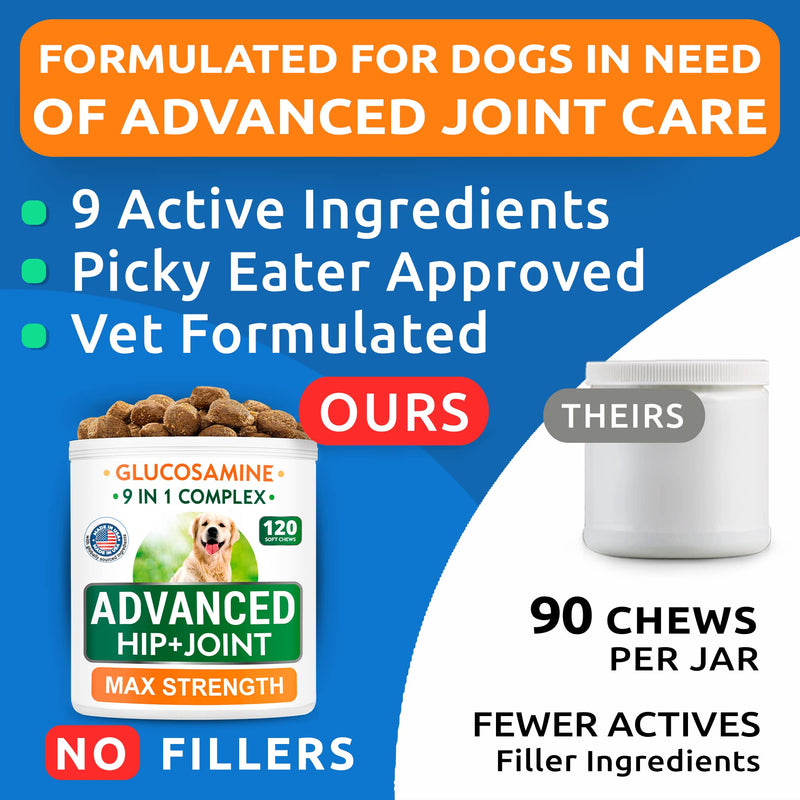 Glucosamine Dog Treats + Calming Hemp Treats Bundle - Senior Advanced Joint Health + Anxiety Relief - Chondroitin, Omega-3 + Hemp Oil - Hip & Joint Care + Stress Relief - 120 + 120 Chews - Made in USA