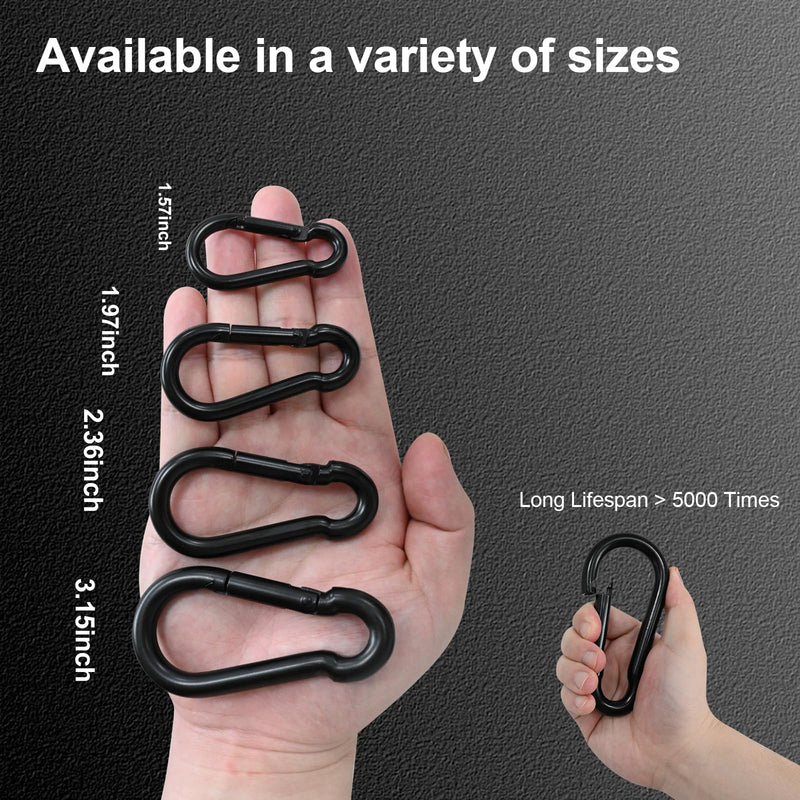 KINLINK 10 Pack Black Carabiner Clip, 1.57 inch Heavy Duty Spring Snap Hook, Small Caribeener Clips for Outdoor Camping, Swing Set, Hammock, Hiking Travel, Fishing, Quick Link Keychain 1.57 IN