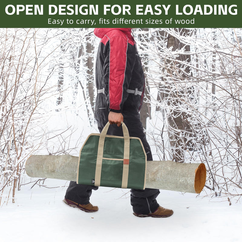 Firewood Carriers with Handles - 39×18Inch Log Carrier | 1680D Canvas Water Resistant Tote Wood Carrying Bag for Camping Indoor 1680D-ArmyGreen