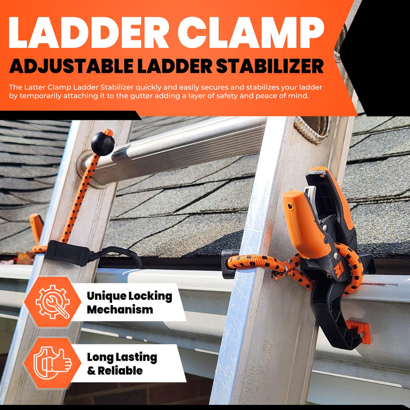 Holden USA - Ladder Clamp - Ladder Stabilizer Clip – Secure Ladder Safety Clamp for Roof, Gutters, and Wall Prep – Durable Ladder Support Cord for Roofing and Gutter Tasks (Pair / 2 Units) Pack of 2