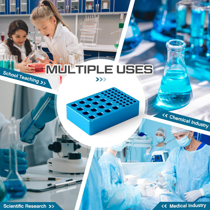 1 Pcs Dual Size Aluminum PCR Cooler-PCR Tube Cooler-16 Wells +32 Wells Lab Grade Thermal Module with Non Slip Base (for 1.5ml/2ml+0.2ml Tubes) For 1.5ml/2ml+0.2ml Tubes