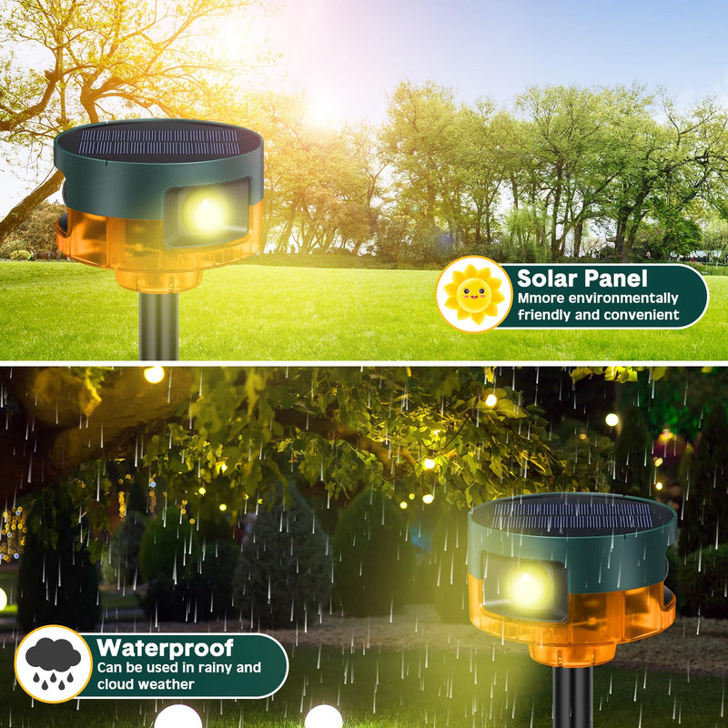Qualirey 2 Pack Solar Outdoor Motion Sensor Alarm-Dog Barking&Gunshot Sound Support Recording Animal Deterrent for Home Security, 13 Kinds of Sounds (Yellow) Yellow