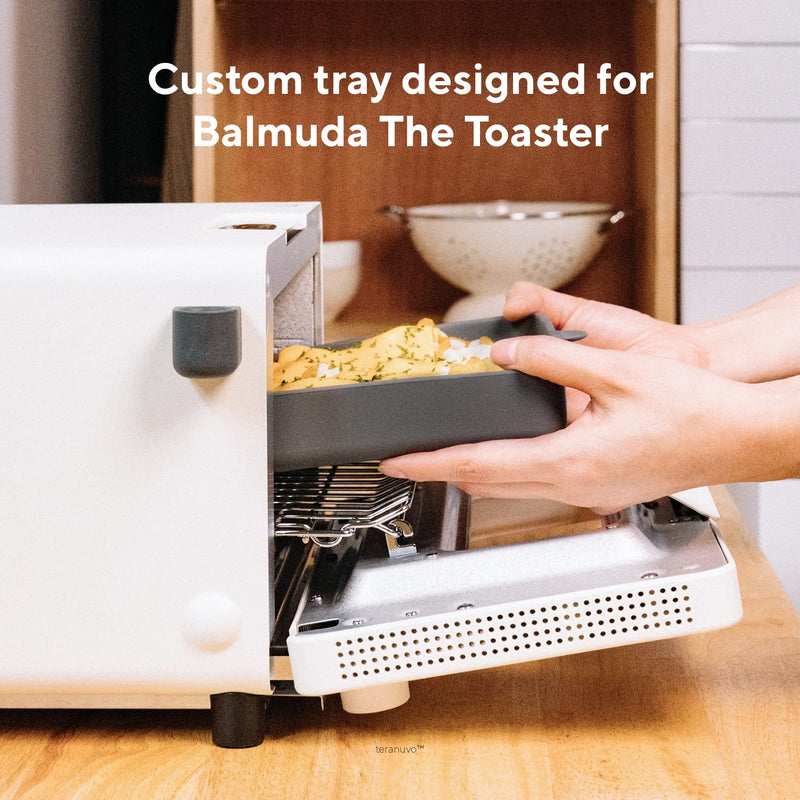 Teranuvo Silicone Oven Tray compatible with BALMUDA The Toaster Oven - safe to use, non toxic, durable, dishwasher safe, heat resistant, silicone liners for air flow and drain oil, non stick (Grey) Gray