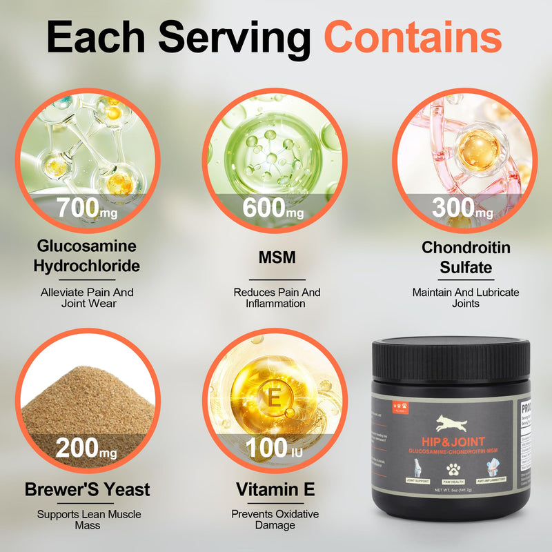 Hip and Joint Supplement Powder for Dogs Glucosamine for Dogs, Dog Arthritis Vitamins for Hip and Joint Pain Relief Contains Glucosamine Chondroitin MSM Vitamin E for All Breeds and Sizes 0.15 KG Beef