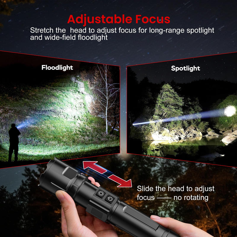 Flashlight 20000 High Lumens Rechargeable - 2 Pack 30W Super Bright LED Flash Light | 24H Long Lasting & 5000ft Beam USB C High Powered Handheld Police Flashlight for Home/Camping/Hiking/Emergency Black