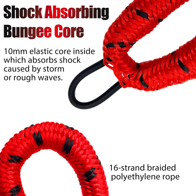 Boat Dock Lines -(Combo 4 ft + 6 ft) Shock Absorber Mooring Ropes with Clip，Boating Docking Ties,Boat Accessories for SeaDoo/Waverunner, Kayak, Pontoon, Dinghy & Small Boats (Red&Black) Red&Black