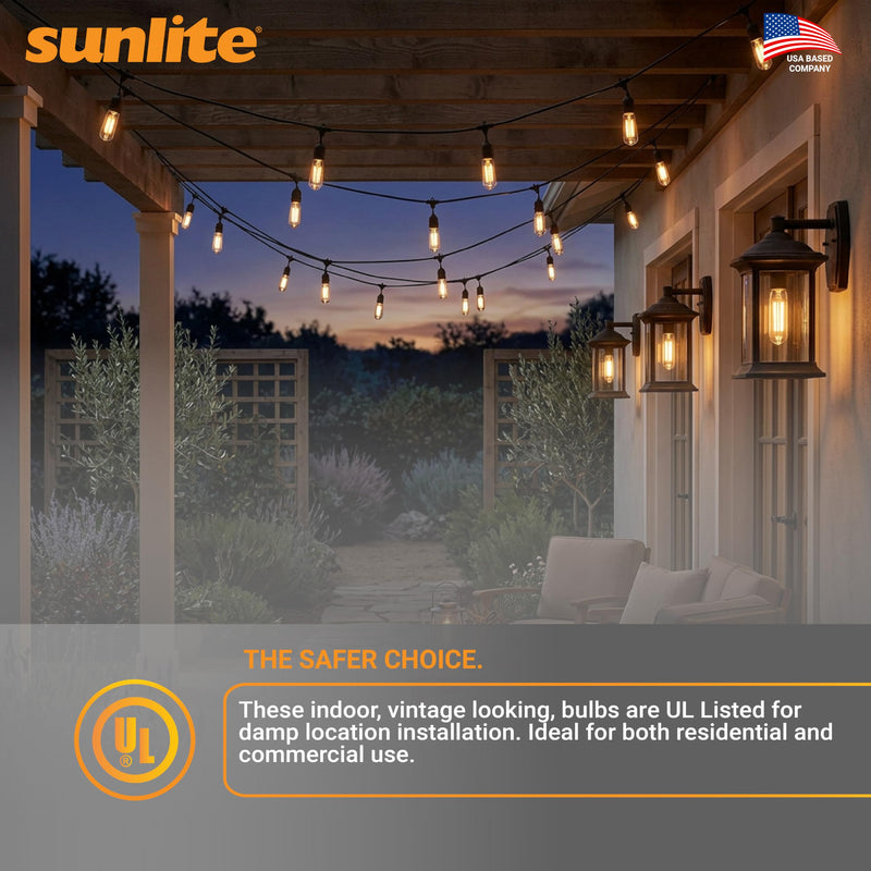 Sunlite LED Filament T10 Tubular Light Bulb, 2 Watts (25W Equivalent), 160 Lumens, Medium E26 Base, 120 Volts, Dimmable, 90 CRI, UL Listed, Clear, 3000K Warm White, 10 Pack