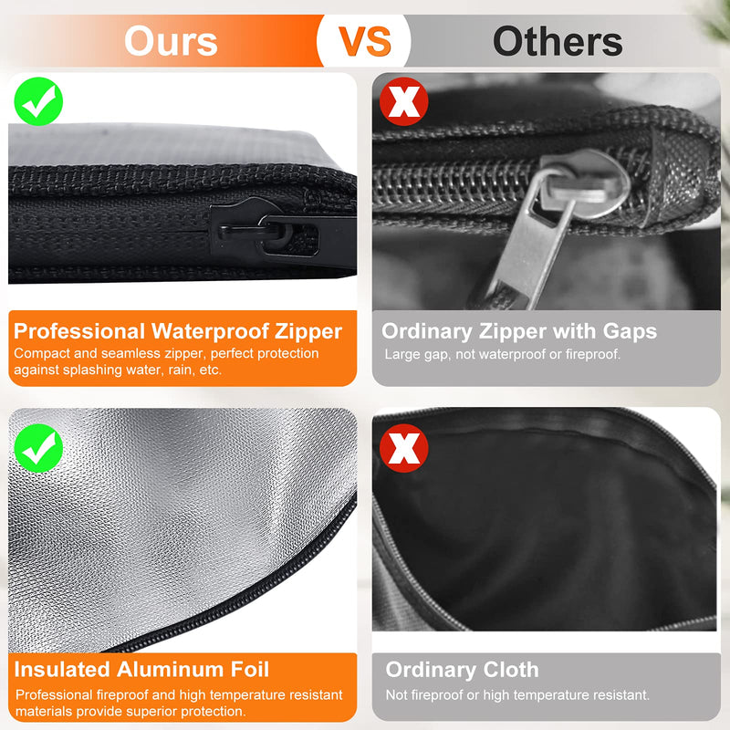 Fireproof Document Bag with Money Bag - 2 Pack 13.4" x 10" and 11" x 6" Waterproof Fireproof Money Bag for Cash, Small Fireproof Safe Pouch, Fire Proof Bag for Documents/Valuables with Zipper