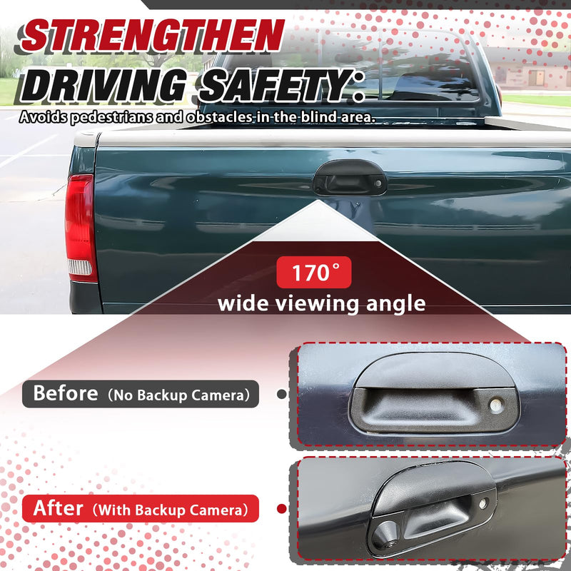 Rear Tailgate Trunk Handle w/Backup Camera Comes with RCA Plug Parking Guideline for F150 F250 F350 F450 F550 1997-2007 for Explorer Lobo 2001-2005 7L3Z-9943400-AA F150-F550 1997-2007