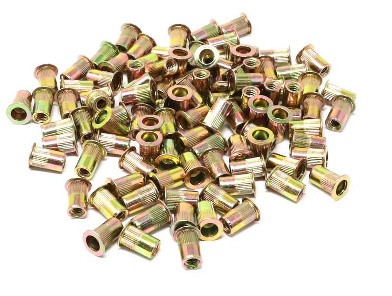 iexcell 100 Pcs #10-24 UNC Threads Carbon Steel Flat Head Rivet Nuts Threaded Insert Nuts Nutserts